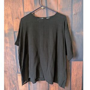 100% Cotton Short Sleeve Silver Stream Sz L Black Top Casual Seersucker Natural